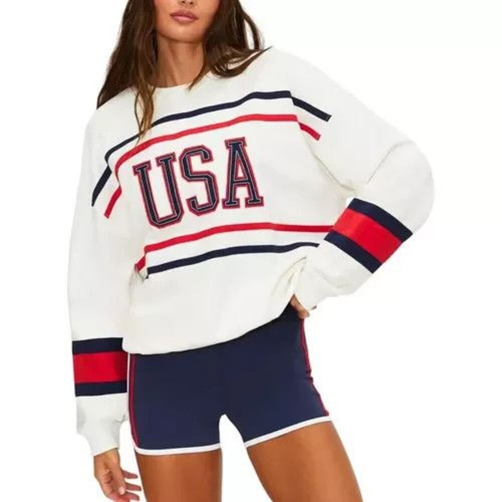 Beach Riot Anthropologie Devyn Oversized USA Pullover Sweatshirt Crewneck NWT XL